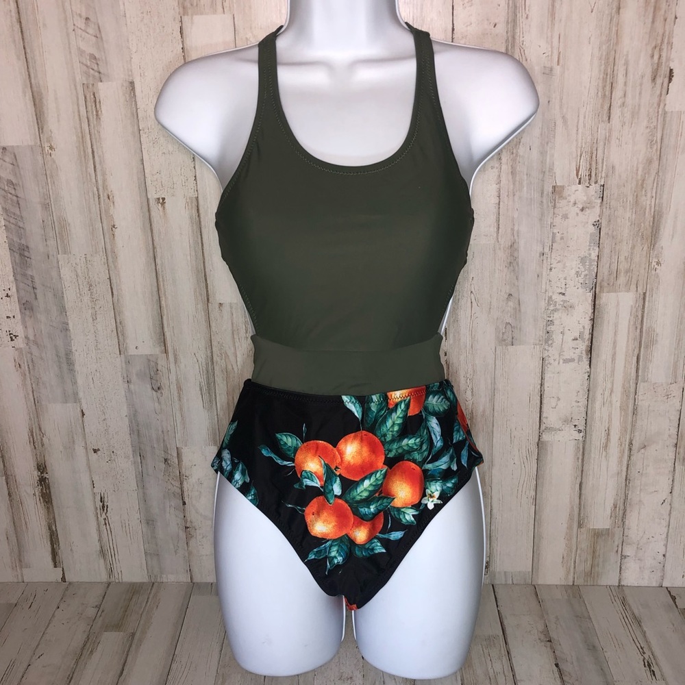 Orange Floral Racerback On-Piece Swimsuit